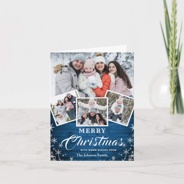 Cartes Pour Fêtes Annuelles Noël Rustic Wood 4 PHOTO Salutation QR code (Devant)