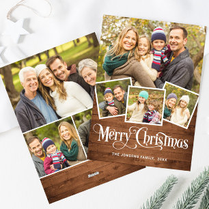 Cartes Pour Fêtes Annuelles Noël Rustic Wood 7 PHOTO Salutation