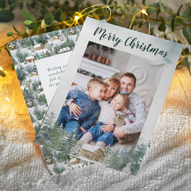 Cartes Pour Fêtes Annuelles Noël Rustic Woodland Cabine Photo (Créateur téléchargé)