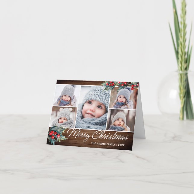 Cartes Pour Fêtes Annuelles Noël rustique 5 PHOTOS Salutation (Devant)