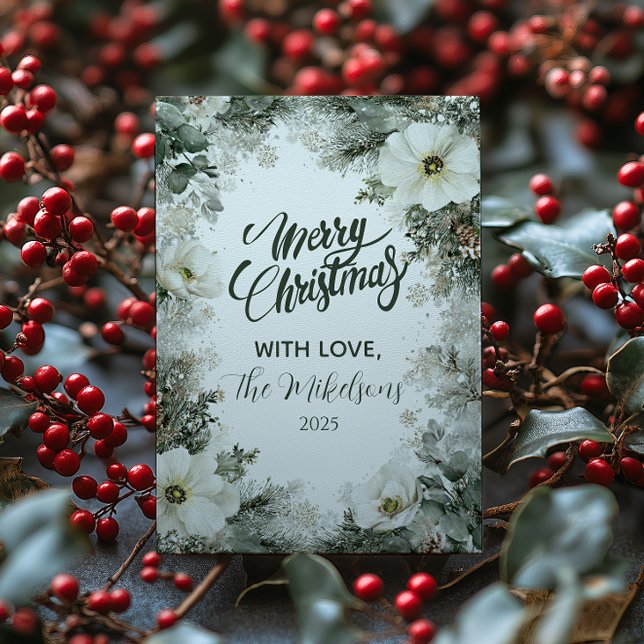 Cartes Pour Fêtes Annuelles Noël rustique à l'anémone blanche (Créateur téléchargé)