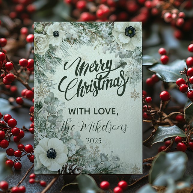 Cartes Pour Fêtes Annuelles Noël rustique avec verdure enneigée (Créateur téléchargé)