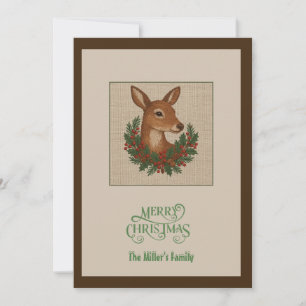 Cartes Pour Fêtes Annuelles Noël rustique Cerf d'hiver avec couronne