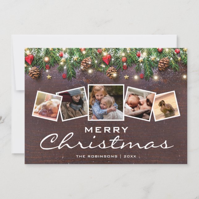 Cartes Pour Fêtes Annuelles Noël rustique de campagne multi-photo pour les fêt (Devant)