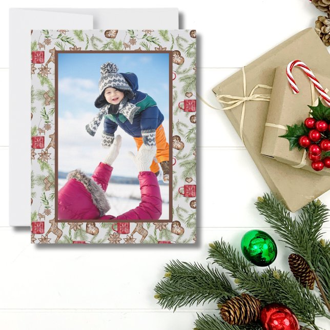 Cartes Pour Fêtes Annuelles Noël rustique folklorique scandinave nordique (Nordic Scandinavian Folk Art One Photo Christmas Card)