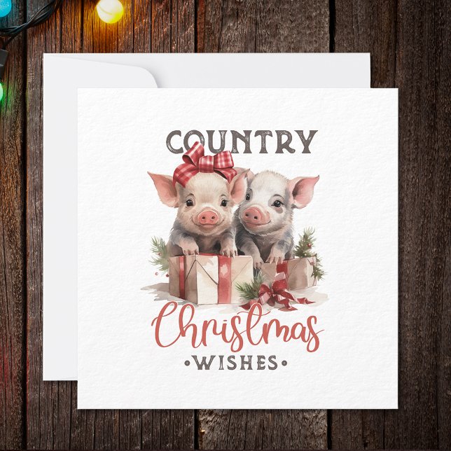 Cartes Pour Fêtes Annuelles Noël rustique Pays Souhaite Joli Cochon (Créateur téléchargé)