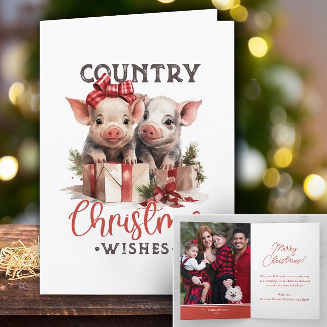 Cartes Pour Fêtes Annuelles Noël rustique Pays Souhaite Joli Cochon (Créateur téléchargé)