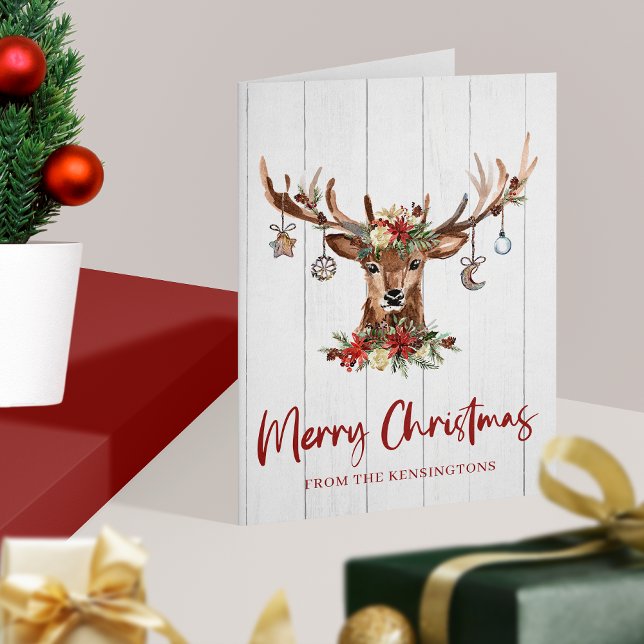Cartes Pour Fêtes Annuelles Noël rustique Reindeer Antler Ornements Vacances (Rustic Christmas Reindeer Antler Ornaments Holiday Card)