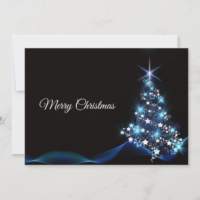 Cartes Pour Fêtes Annuelles Noël Salutation Bleu brillant Arbre Noir Élégant (Devant)