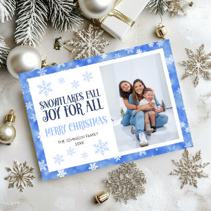 Cartes Pour Fêtes Annuelles Noël Salutation Blue Snowflakes Photo de famille