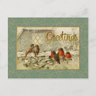Cartes Pour Fêtes Annuelles Noël Salutations Oiseaux Reproduction Vintage