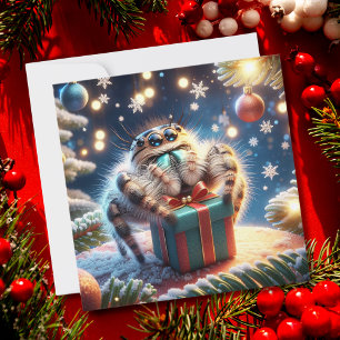 Cartes Pour Fêtes Annuelles Noël Saut d'araignée Holding Cadeau