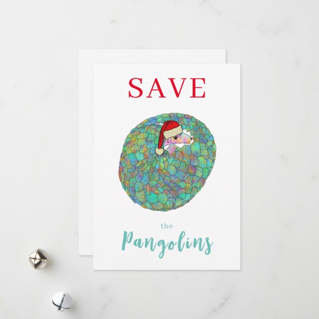 Cartes Pour Fêtes Annuelles Noël Sauvons les Pangolins Slogan Personnalisé (Devant/Arrière en situation)