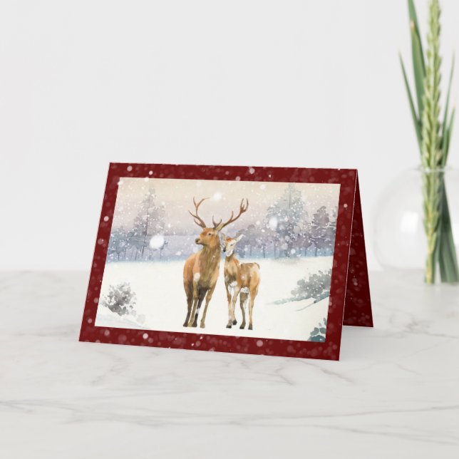 Cartes Pour Fêtes Annuelles Noël Scène d'hiver Neige des Cerfs Nature Noël (Devant)