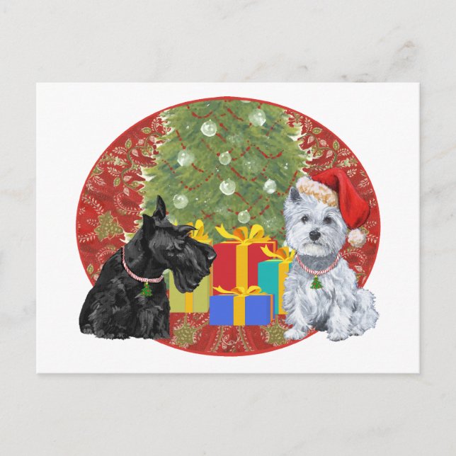Cartes Pour Fêtes Annuelles Noël Scottie & Westie (Devant)