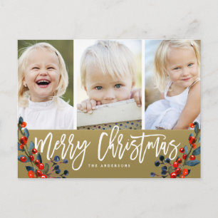 Cartes Pour Fêtes Annuelles Noël Script Berries 3 Photo Holiday