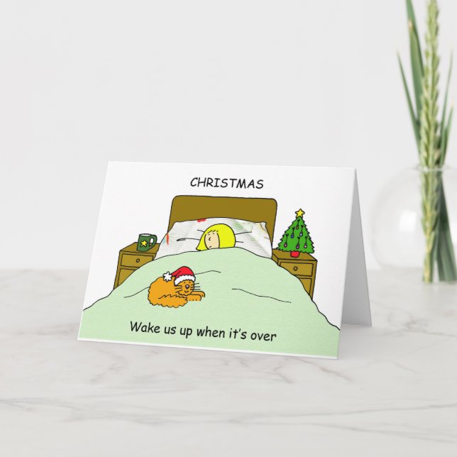 Cartes Pour Fêtes Annuelles Noël seul avec le dessin animé du chat (Devant)