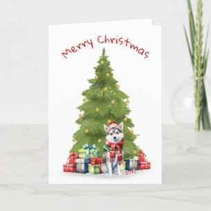 Cartes Pour Fêtes Annuelles Noël Sibérie Husky Avec Cadeaux
