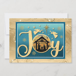 Cartes Pour Fêtes Annuelles Noël Silhouette de la Nativité "JOIE" Or Moderne