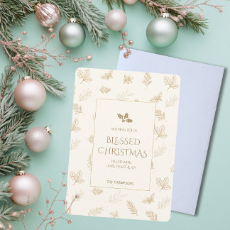 Cartes Pour Fêtes Annuelles Noël simple Feuille d'hiver or