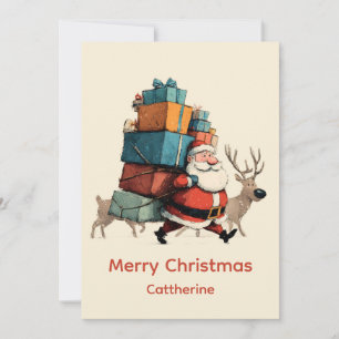 Cartes Pour Fêtes Annuelles Noël Simple Rétro Vintage Père Noël
