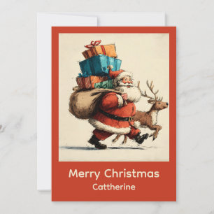 Cartes Pour Fêtes Annuelles Noël Simple Rétro Vintage Père Noël