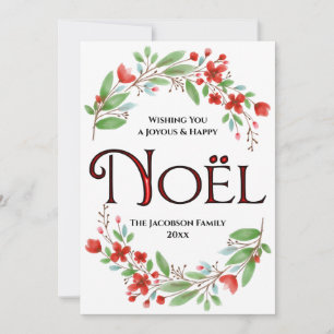 Cartes Pour Fêtes Annuelles Noël Simple Rouge & Vert Aquarelle Florale