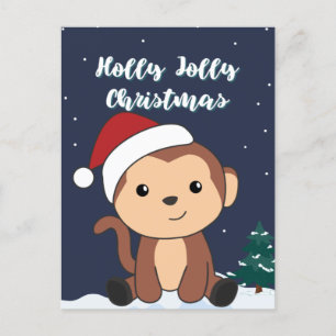 Cartes Pour Fêtes Annuelles Noël Singe Neige Animaux Hiver Singes Vacances