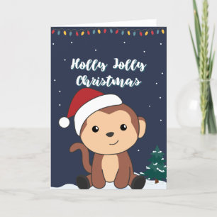 Cartes Pour Fêtes Annuelles Noël singe neige hiver animaux singes férié