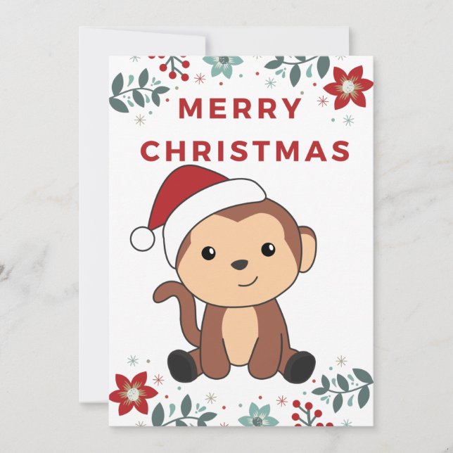 Cartes Pour Fêtes Annuelles Noël singe neige hiver Animaux Singes Holid (Devant)