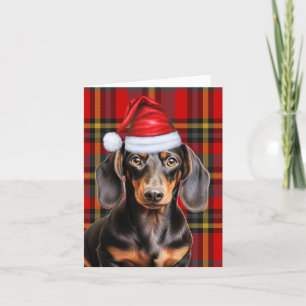 Cartes Pour Fêtes Annuelles Noël Smooth Dachshund et Red Plaid