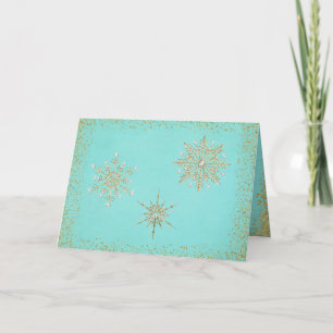 Cartes Pour Fêtes Annuelles Noël Snowflakes Aqua & Gold