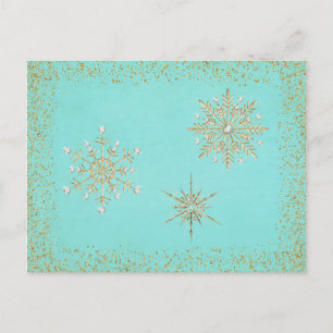 Cartes Pour Fêtes Annuelles Noël Snowflakes Aqua & Gold