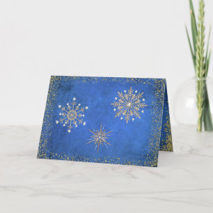 Cartes Pour Fêtes Annuelles Noël Snowflakes Blue & Gold Holiday