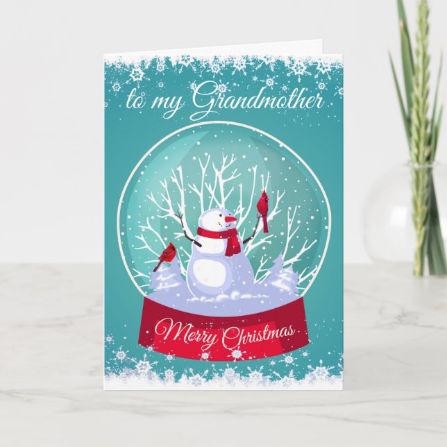 Cartes Pour Fêtes Annuelles Noël Snowglobe Snowman Cardinal Grand-mère (Devant)