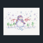 Cartes Pour Fêtes Annuelles Noël Snowman Frosty Joie Dessin Art<br><div class="desc">Une carte postale avec un doux bonhomme de neige qui envoie des voeux de joie pour la saison des fêtes.</div>