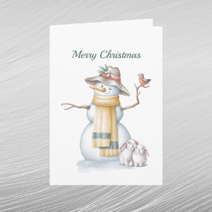 Cartes Pour Fêtes Annuelles Noël Snowman Rabbit Casquette Aquarelle