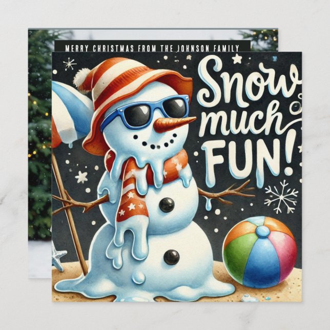 Cartes Pour Fêtes Annuelles Noël Snowman Snow beaucoup de plaisir (Devant / Derrière)