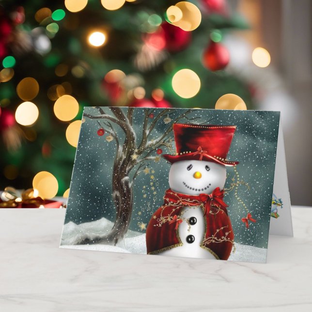Cartes Pour Fêtes Annuelles Noël Snowman Souriant Laisse-Le Neige ! Votre text (Créateur téléchargé)