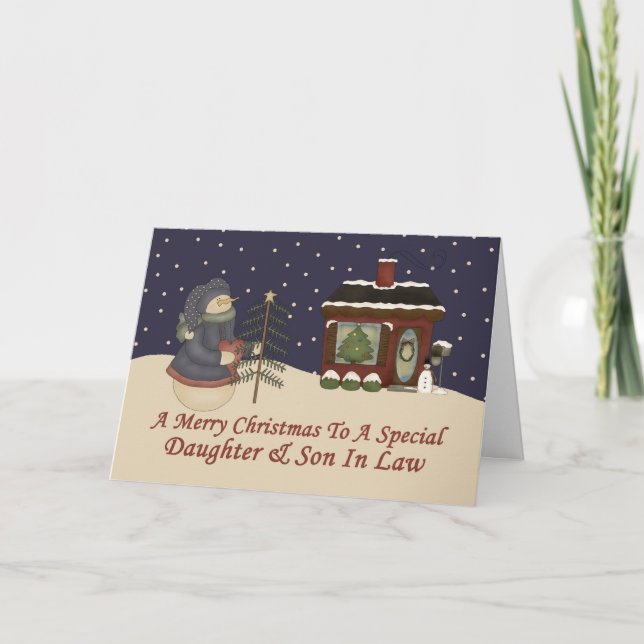 Cartes Pour Fêtes Annuelles Noël Snowman Une Fille Spéciale Et Un Fils En Droi (Devant)