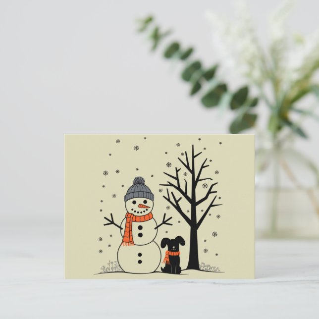 Cartes Pour Fêtes Annuelles Noël Snowman Xmas Chien hiver (Debout devant)