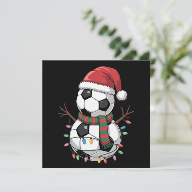 Cartes Pour Fêtes Annuelles Noël Soccer Ball Snowman Lights Santa Hat (Debout devant)