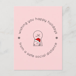 Cartes Pour Fêtes Annuelles Noël Social Distance Cute Chat Monogramme