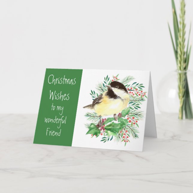 Cartes Pour Fêtes Annuelles Noël Souhaite Chickadee Amie d'oiseaux (Devant)