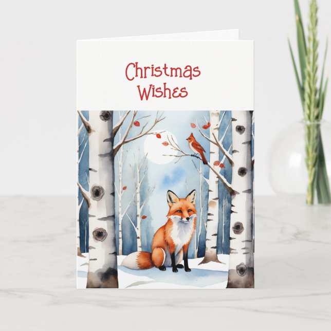 Cartes Pour Fêtes Annuelles Noël Souhaite mignonne Fox Cardinal Bird hiver (Devant)