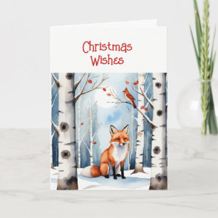 Cartes Pour Fêtes Annuelles Noël Souhaite mignonne Fox Cardinal Bird hiver