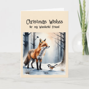 Cartes Pour Fêtes Annuelles Noël Souhaite mignonne Fox Chickadee Bird hiver