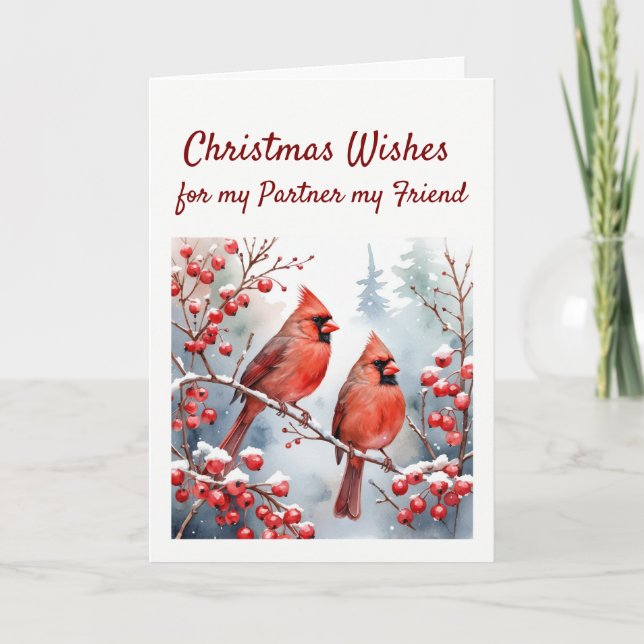 Cartes Pour Fêtes Annuelles Noël Souhaite Red Cardinal Bird Partenaire Ami (Devant)