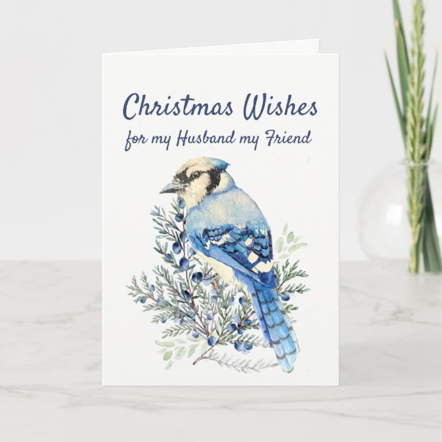 Cartes Pour Fêtes Annuelles Noël Souhaits hiver Bluejay Mari ami (Devant)