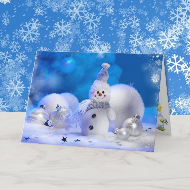 Cartes Pour Fêtes Annuelles Noël Souriant Snowman Bleu et Blanc (Créateur téléchargé)